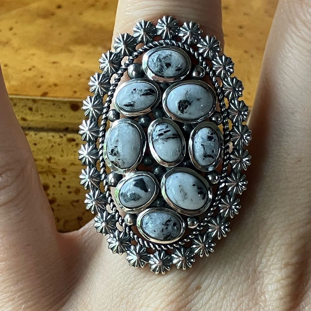 White Buffalo Sterling Silver Statement Ring Size 6
